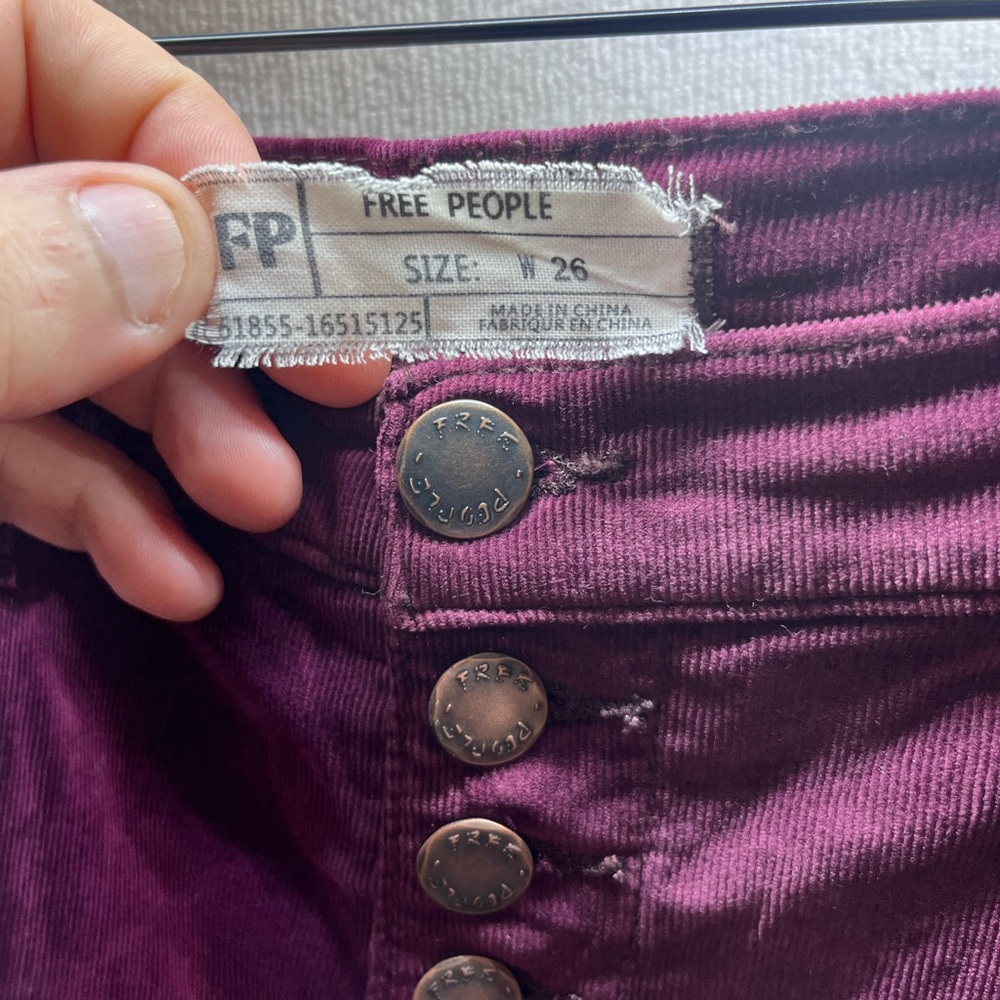 Free People Raw Edge Corduroy Pants Womens 26 Waist Stretch Ankle Cute 2331 - Picture 2 of 10